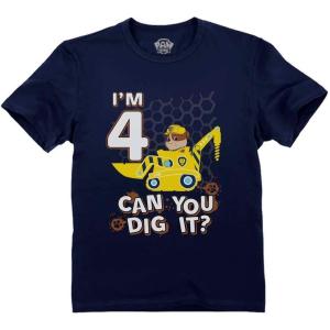 imageTstars Paw Patrol Rubble 4th Birthday Tractor Official Nickelodeon Toddler Kids TShirtNavy