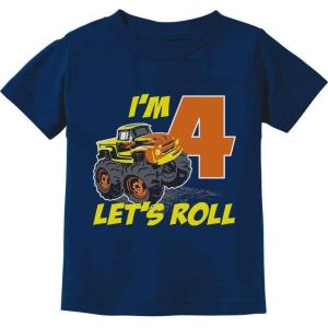 imageTstars Truck 4th Birthday Shirt Boy Girl Gift for 4 Year Old Toddler Kids TShirtNavy