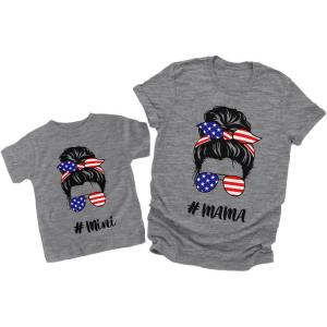 imageMatching Shirts Mother and Daughter Mommy and Me T Shirts US Flag MiniGray