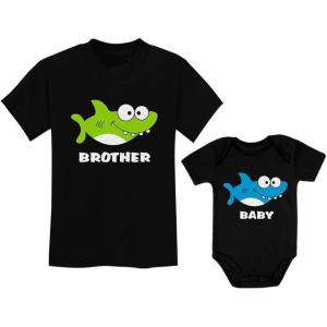 imageTstars Big Brother Little Brother Outfits Shark Matching Gifts for Siblings SetBrother Black  Baby Black