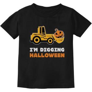 imageTstars Bulldozer Digging Halloween Shirts for Kids Construction Pumpkin Face Toddler Girls Boys TShirtBlack