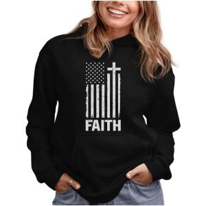 imageTstars Faith American Flag Sweater Women 4th of July Womens Patriotic Sweatshirt HoodieBlack