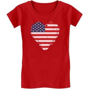 imageTstars Girls 4th of July Shirt American Heart Flag Toddler Kids Girls Fitted TShirtRed
