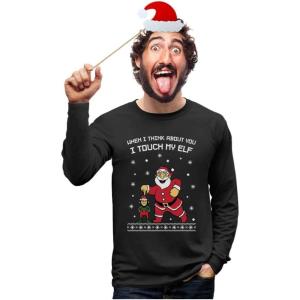 imageTstars I Touch My Elf Sweatshirt Men Ugly Christmas Sweater Style Long Sleeve ShirtBlack