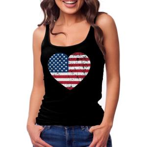 imageTstars Patriotic US Flag Heart Stars Strips National Pride Racerback Tank TopHeart Flag  Black