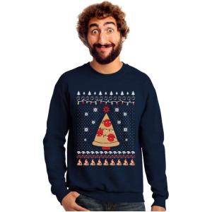 imageTstars Pizza Ugly Christmas Sweater Funny Xmas Pizza Tree SweatshirtNavy
