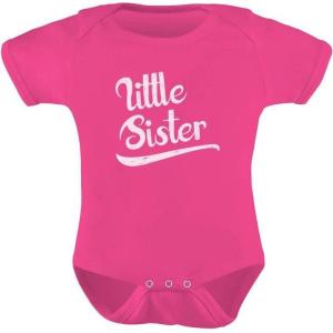 imageTstars TeeStars  Little Sister Baby Announcement Gift for Baby Girl Baby BodysuitWow Pink