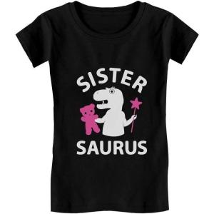 imageTstars Trex Saurus Big Sister Shirt Pregnancy Reveal Sibling Girls Kids Fitted TShirtBlack