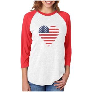imageTstars US Heart Flag 4th of July Tops for Women 34 Sleeve Womens Patriotic ShirtsRedWhite