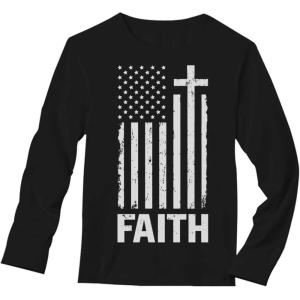 imageTstars Vintage US Flag 4th of July Shirts for Men American Patriotic Faith Long Sleeve ShirtBlack