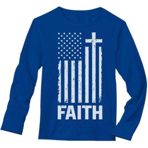 imageTstars Vintage US Flag 4th of July Shirts for Men American Patriotic Faith Long Sleeve ShirtBlue