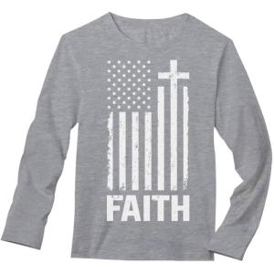 imageTstars Vintage US Flag 4th of July Shirts for Men American Patriotic Faith Long Sleeve ShirtGray