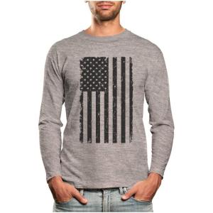 imageTstars Vintage US Flag 4th of July Shirts for Men American Patriotic Long Sleeve ShirtGray