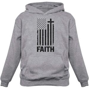 imageTstars American Christian Distressed Black USA Flag  Cross Have Faith HoodieGray