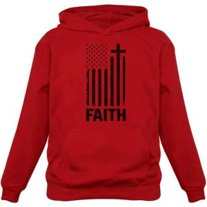 imageTstars American Christian Distressed Black USA Flag  Cross Have Faith HoodieRed