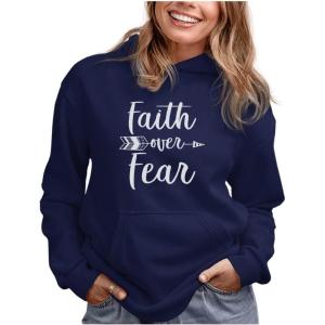 imageTstars Faith Over Fear Hoodie Gifts for Women Teen Girls Religious Sayings Sweatshirt HoodiesBlue