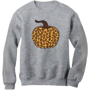 imageTstars Leopard Halloween Pumpkin Fall Top Thanksgiving Women SweatshirtGray