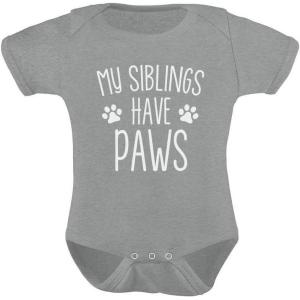 imageTstars My Siblings Have Paws Dog Cat Sibling Outfits Funny Baby Boy Girl BodysuitGray