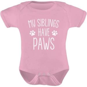 imageTstars My Siblings Have Paws Dog Cat Sibling Outfits Funny Baby Boy Girl BodysuitPink