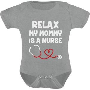 imageTstars Relax My Mommy Is a Nurse Outfit Funny Mom Nurse Gift Baby BodysuitGray