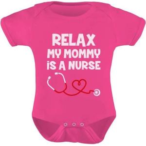 imageTstars Relax My Mommy Is a Nurse Outfit Funny Mom Nurse Gift Baby BodysuitWow Pink
