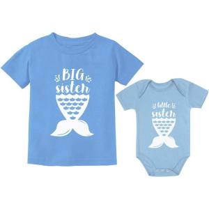 imageTstars Sibling Shirts Set Big Sister Shirt Little Sister Bodysuit Mermaid Shirts Girls Toddler California Blue 2T  Baby Aqua 6M 36M
