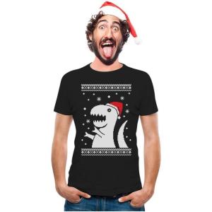 imageTstars Trex Santa Ugly Christmas Shirt Men Dinosaur Holiday Xmas Shirts for MenBlack