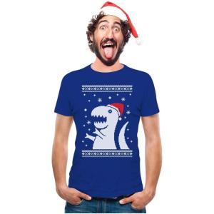imageTstars Trex Santa Ugly Christmas Shirt Men Dinosaur Holiday Xmas Shirts for MenBlue