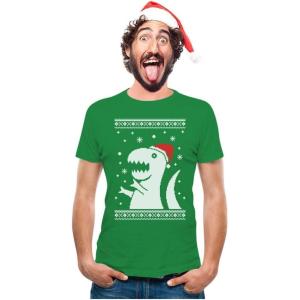 imageTstars Trex Santa Ugly Christmas Shirt Men Dinosaur Holiday Xmas Shirts for MenGreen