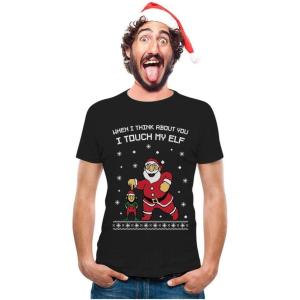 imageTstars Ugly Christmas Shirt I Touch My Elf TShirt Funny Holiday Xmas Shirts for MenBlack