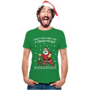 imageTstars Ugly Christmas Shirt I Touch My Elf TShirt Funny Holiday Xmas Shirts for MenGreen