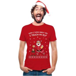 imageTstars Ugly Christmas Shirt I Touch My Elf TShirt Funny Holiday Xmas Shirts for MenRed