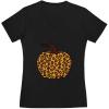 imageTstars Leopard Halloween Pumpkin Shirt Fall Thanksgiving VNeck Fitted Women TShirtBlack