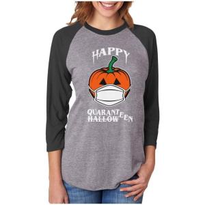 imageHappy Halloween 2020 Quarantine Pumpkin 34 Women Sleeve Baseball Jersey ShirtBlackGray
