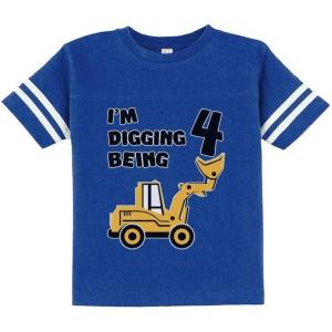 imageTstars 4th Birthday  Bulldozer Construction Party Cute Toddler Jersey TShirtBlue