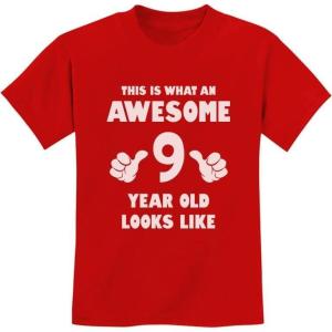 imageTstars 9th Birthday Shirt Gifts for Girls Boys This is What an Awesome 9 Year Old Looks Like Youth Kids TShirtRed