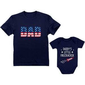 imageTstars American Flag Daddys Little Firecracker Patriotic Dad and Baby Matching OutfitsDad Navy  Baby Navy