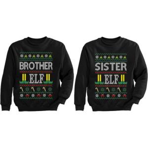 imageTstars Brother Sister Elf Ugly Christmas Sweatshirts Matching Xmas Family Kids OutfitsBrother Elf Black  Sister Elf Black