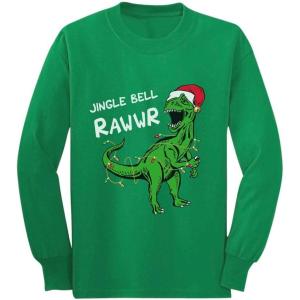 imageTstars Christmas Shirt Jingle Bell Rawr T Rex Santa Youth Kids Long Sleeve TShirtGreen