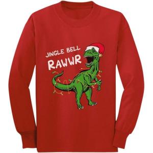 imageTstars Christmas Shirt Jingle Bell Rawr T Rex Santa Youth Kids Long Sleeve TShirtRed