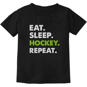 imageTstars Eat Sleep Hockey Repeat Shirt Gift for Players Boys Youth Kids TShirtBlack