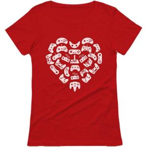 imageTstars Funny Valentines Day Gamer Shirt Controllers Heart Girls Women TShirtRed