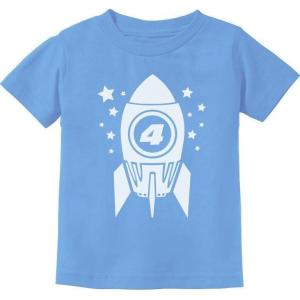 imageTstars Gift for Four Year Old 4th Birthday Space Rocket ToddlerInfant Kids TShirtCalifornia Blue