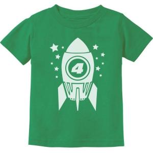 imageTstars Gift for Four Year Old 4th Birthday Space Rocket ToddlerInfant Kids TShirtGreen