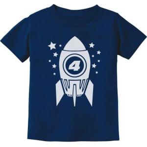 imageTstars Gift for Four Year Old 4th Birthday Space Rocket ToddlerInfant Kids TShirtNavy