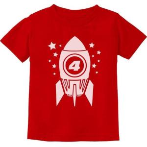 imageTstars Gift for Four Year Old 4th Birthday Space Rocket ToddlerInfant Kids TShirtRed