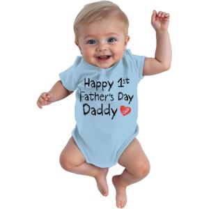 imageTstars Happy Fathers Day DaddyFirst Fathers Day BodysuitGift for New DadNewborn Infant Outfit Boy or Girl Size 3M24MHappy 1st  Aqua