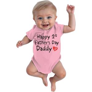 imageTstars Happy Fathers Day DaddyFirst Fathers Day BodysuitGift for New DadNewborn Infant Outfit Boy or Girl Size 3M24MHappy 1st  Pink