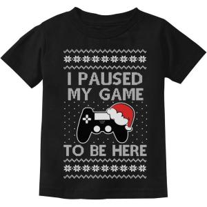 imageTstars I Paused My Game to Be Here Video Gamer Ugly Christmas Youth Kids TShirtBlack