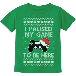 imageTstars I Paused My Game to Be Here Video Gamer Ugly Christmas Youth Kids TShirtGreen